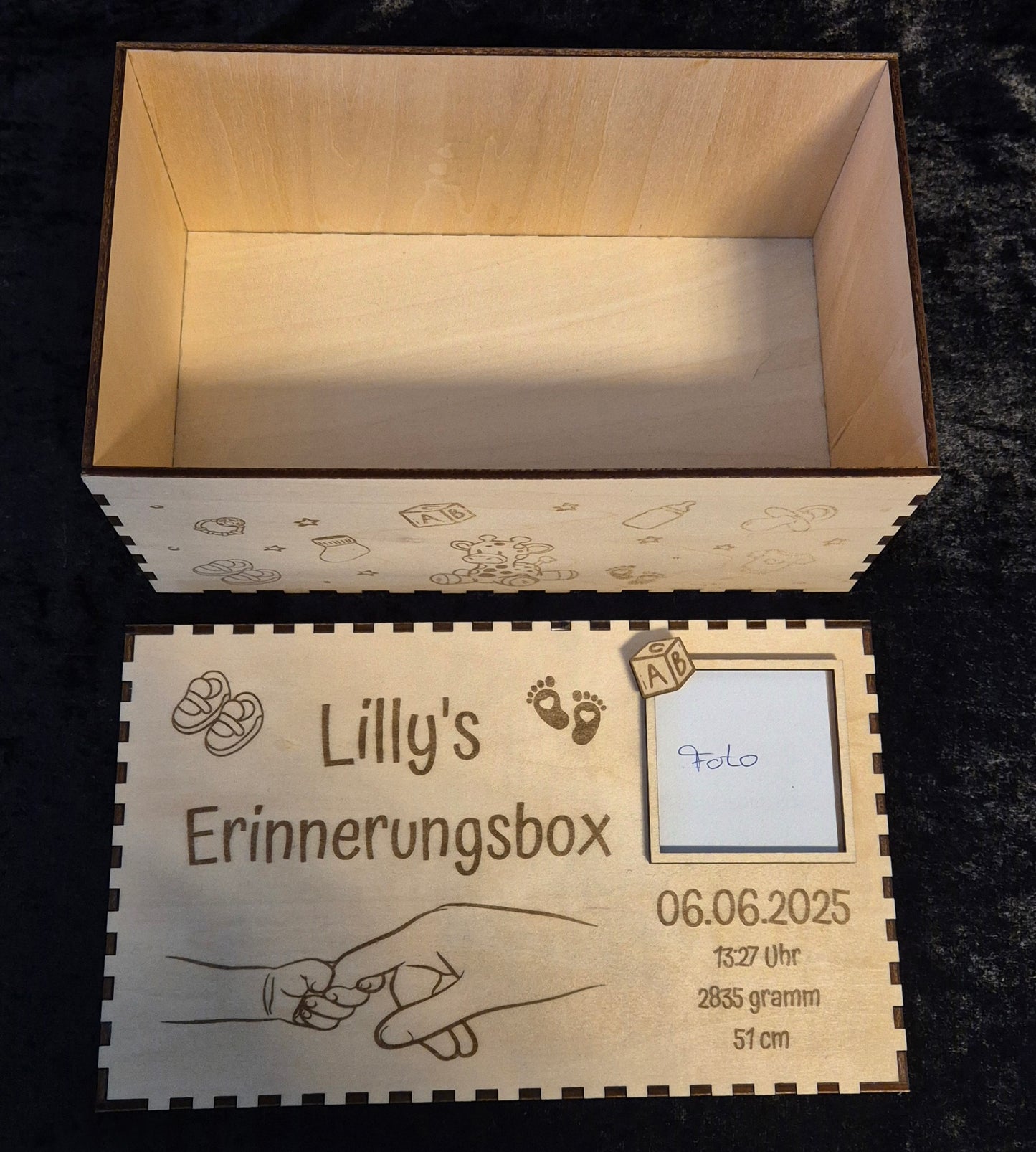 Laserdatei Baby-Erinnerungsbox personalisierbar 225x104x135mm