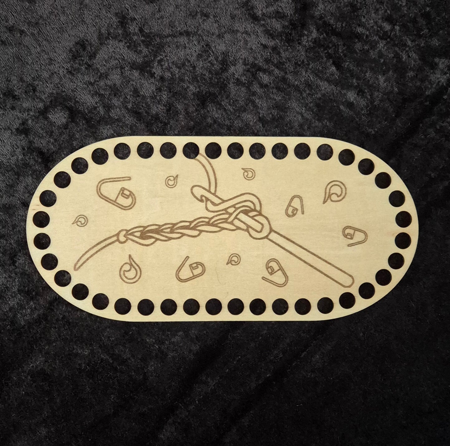 3mm Holzboden 19x9 cm Motiv: Häkelzubehör