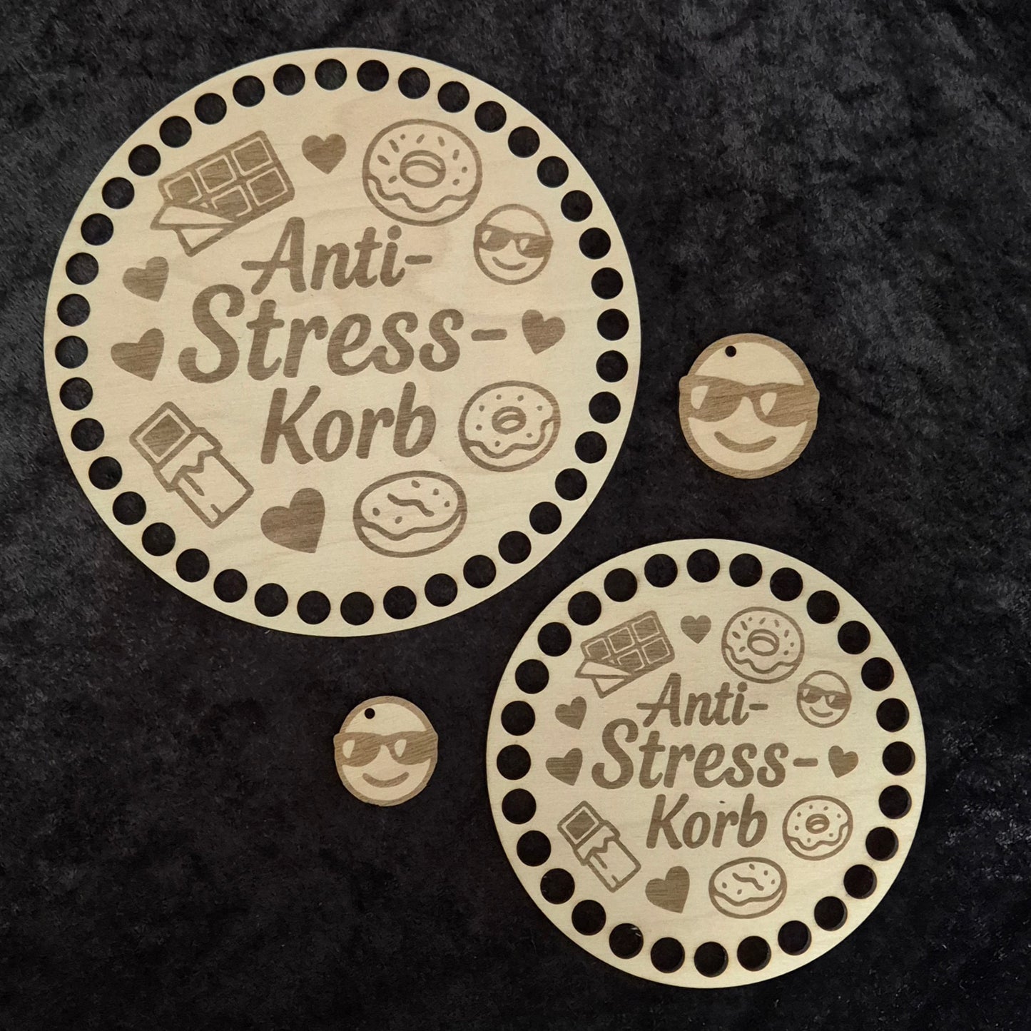 3mm Holzboden für Häkelkörbe 11/15 cm Anti-Stress-Korb Set + Anhänger