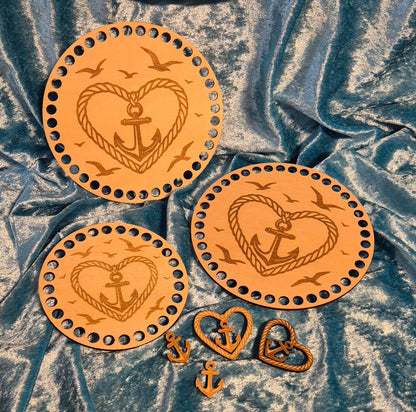 3mm Holzboden für Häkelkörbe 11/15/20 cm Maritim Set + Anhänger