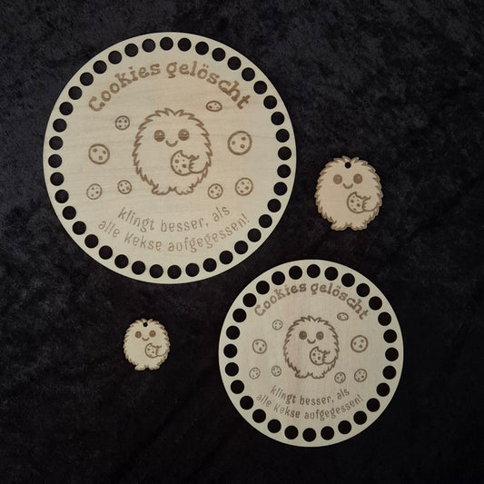 3mm Holzboden 11/15 cm rund Motiv Cookies gelöscht + Anhänger